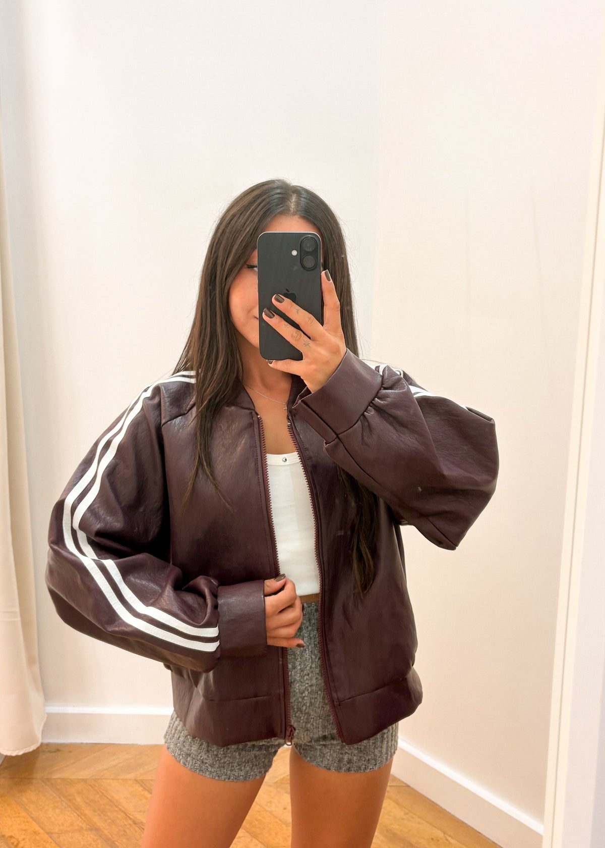 veste OSCAR simili cuir bordeaux