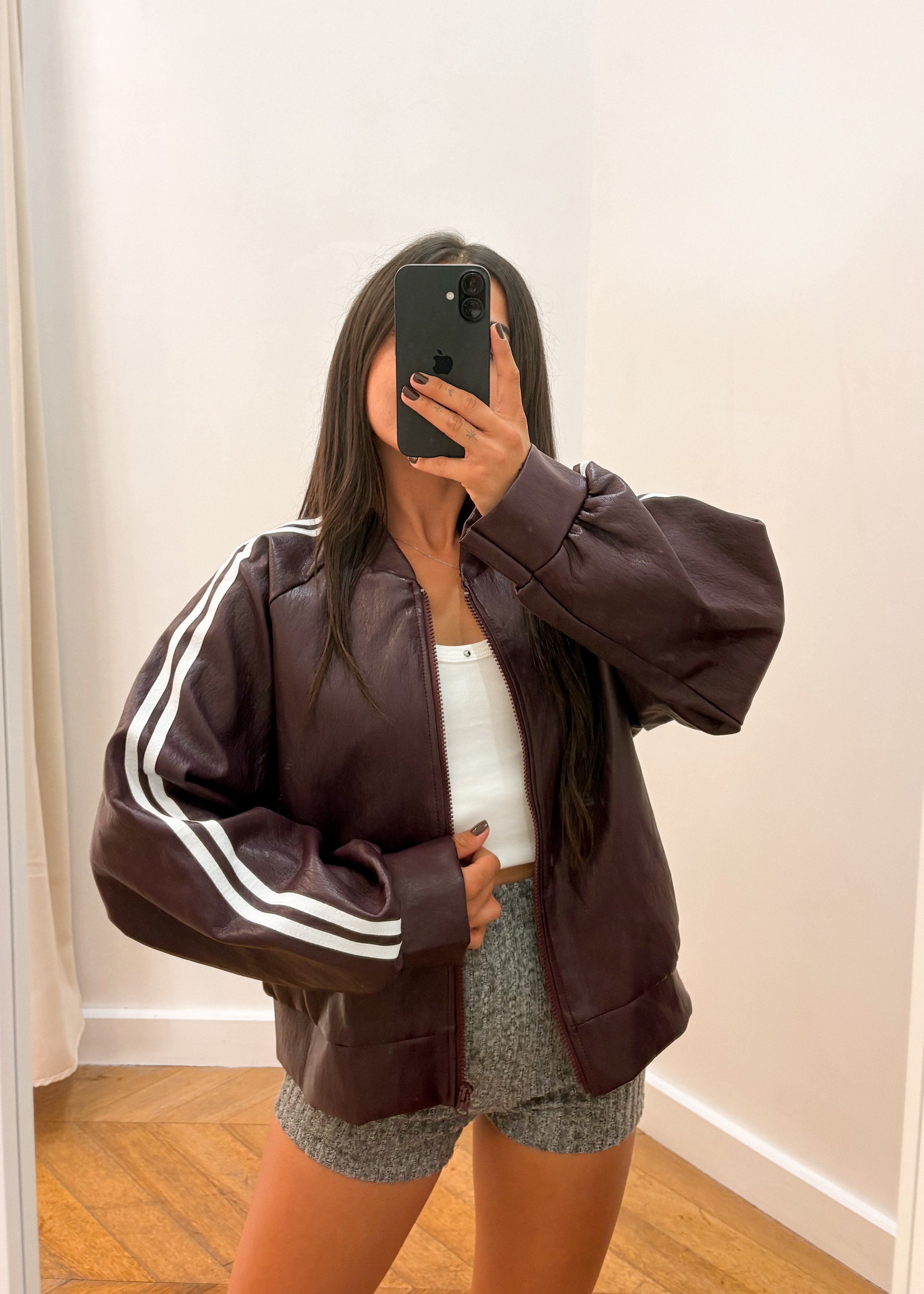 veste OSCAR simili cuir bordeaux