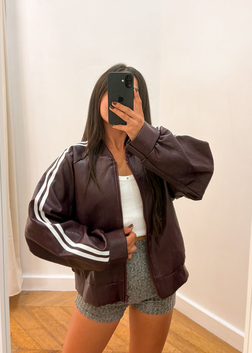 veste OSCAR simili cuir bordeaux