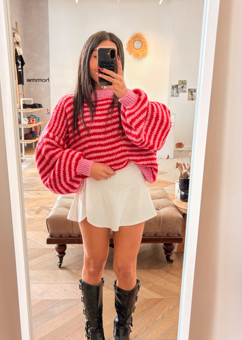 Pull rayé MAUD rouge et rose