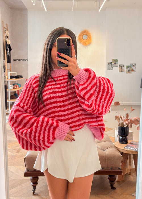Pull rayé MAUD rouge et rose