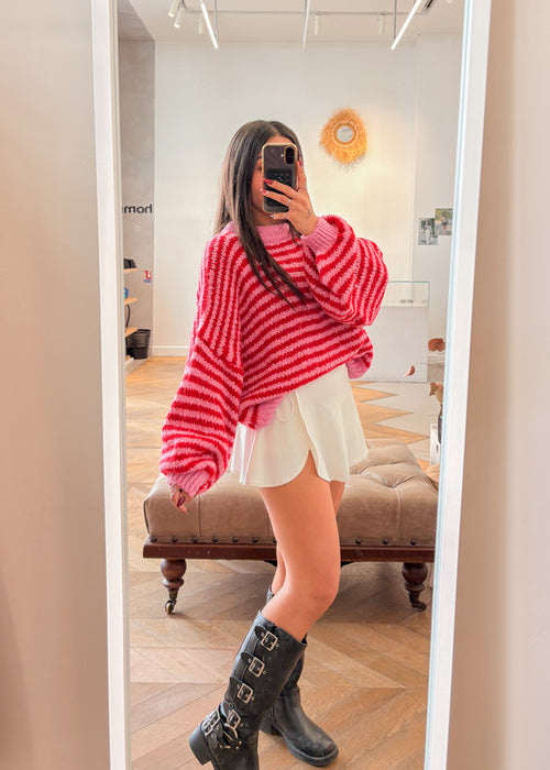 Pull rayé MAUD rouge et rose