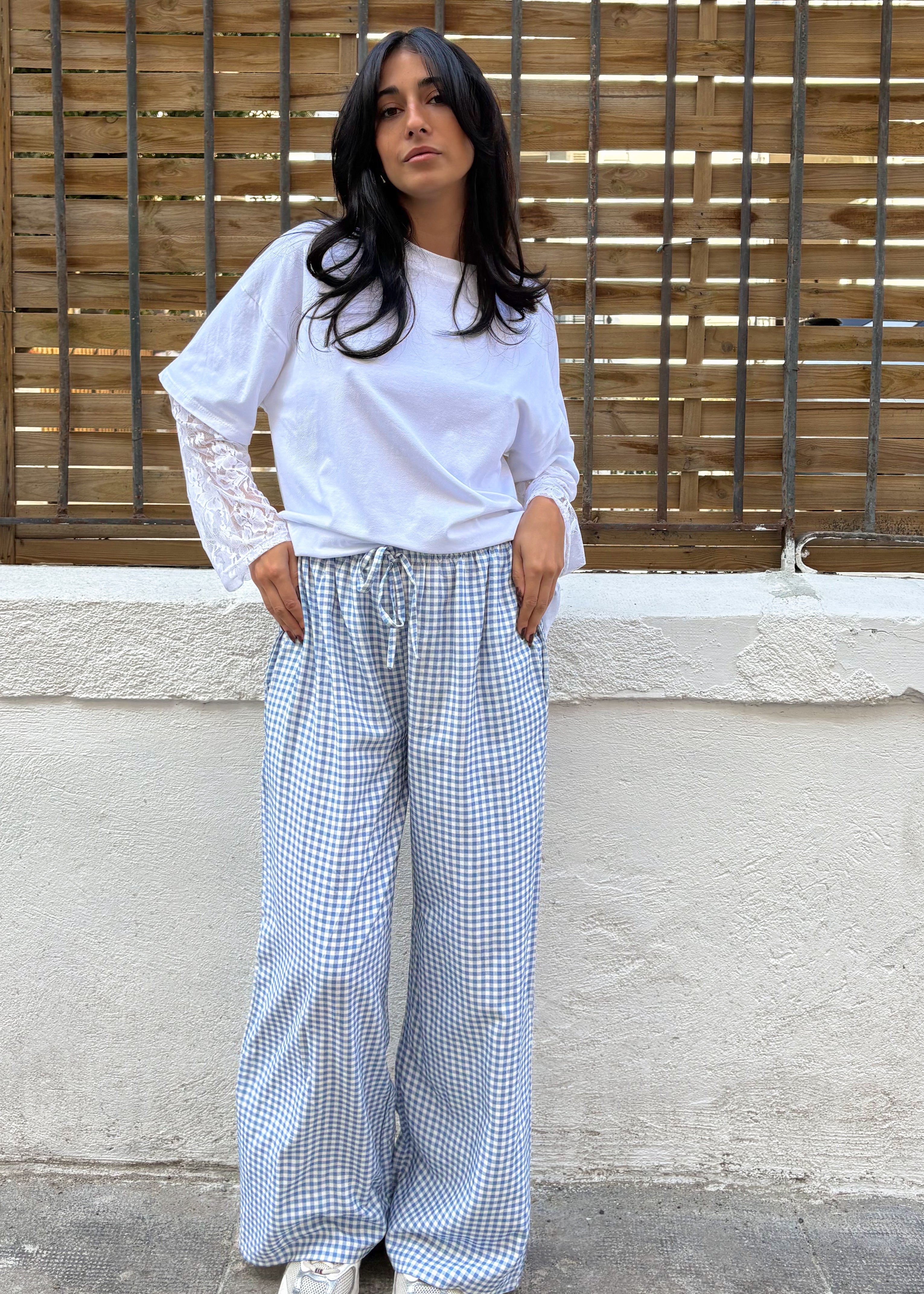 Pantalon Maé vichy bleu – Vue de face